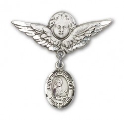 Pin Badge with St. Bonaventure Charm and Angel with Larger Wings Badge Pin [BLBP0857]