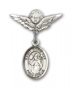 Pin Badge with St. Boniface Charm and Angel with Smaller Wings Badge Pin [BLBP0325]
