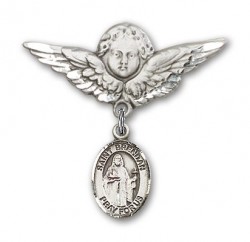 Pin Badge with St. Brendan the Navigator Charm and Angel with Larger Wings Badge Pin [BLBP0387]