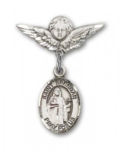 Pin Badge with St. Brendan the Navigator Charm and Angel with Smaller Wings Badge Pin [BLBP0388]