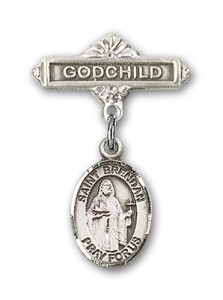 Pin Badge with St. Brendan the Navigator Charm and Godchild Badge Pin [BLBP0389]