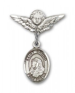 Pin Badge with St. Bruno Charm and Angel with Smaller Wings Badge Pin [BLBP1761]