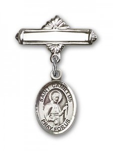 Pin Badge with St. Camillus of Lellis Charm and Polished Engravable Badge Pin [BLBP0391]
