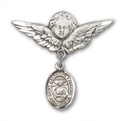 Pin Badge with St. Catherine Laboure Charm and Angel with Larger Wings Badge Pin [BLBP0409]
