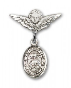 Pin Badge with St. Catherine Laboure Charm and Angel with Smaller Wings Badge Pin [BLBP0410]