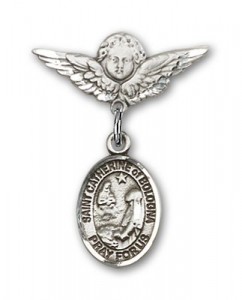 Pin Badge with St. Catherine of Bologna Charm and Angel with Smaller Wings Badge Pin [BLBP2270]