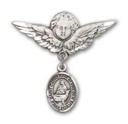Pin Badge with St. Catherine of Sweden Charm and Angel with Larger Wings Badge Pin [BLBP2185]