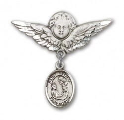 Pin Badge with St. Cecilia Charm and Angel with Larger Wings Badge Pin [BLBP0373]