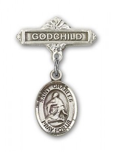 Pin Badge with St. Charles Borromeo Charm and Godchild Badge Pin [BLBP0404]