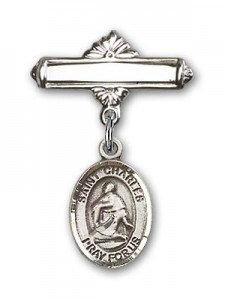 Pin Badge with St. Charles Borromeo Charm and Polished Engravable Badge Pin [BLBP0399]