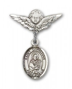 Pin Badge with St. Christian Demosthenes Charm and Angel with Smaller Wings Badge Pin [BLBP1677]