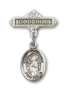 Pin Badge with St. Christina the Astonishing Charm and Godchild Badge Pin [BLBP2103]