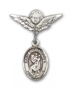Pin Badge with St. Christopher Charm and Angel with Smaller Wings Badge Pin [BLBP0417]