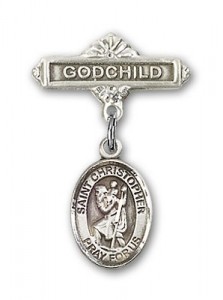 Pin Badge with St. Christopher Charm and Godchild Badge Pin [BLBP0418]