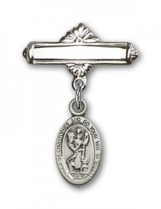 Pin Badge with St. Christopher Charm and Polished Engravable Badge Pin [BLBP0153]