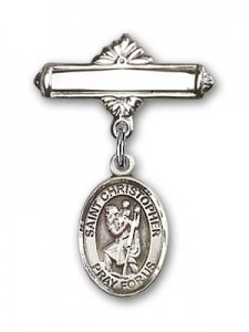 Pin Badge with St. Christopher Charm and Polished Engravable Badge Pin [BLBP0413]