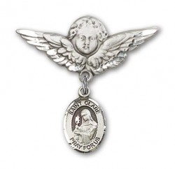 Pin Badge with St. Clare of Assisi Charm and Angel with Larger Wings Badge Pin [BLBP0458]
