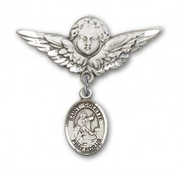 Pin Badge with St. Colette Charm and Angel with Larger Wings Badge Pin [BLBP1746]