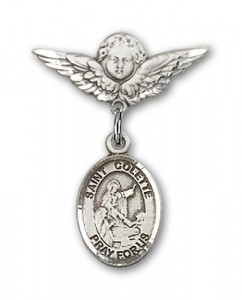 Pin Badge with St. Colette Charm and Angel with Smaller Wings Badge Pin [BLBP1747]