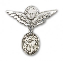 Pin Badge with St. Columbanus Charm and Angel with Larger Wings Badge Pin [BLBP2108]