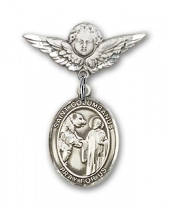 Pin Badge with St. Columbanus Charm and Angel with Smaller Wings Badge Pin [BLBP2109]