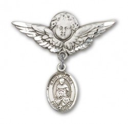 Pin Badge with St. Daniel Charm and Angel with Larger Wings Badge Pin [BLBP0430]