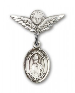 Pin Badge with St. Dennis Charm and Angel with Smaller Wings Badge Pin [BLBP0438]