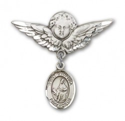 Pin Badge with St. Dymphna Charm and Angel with Larger Wings Badge Pin [BLBP0486]