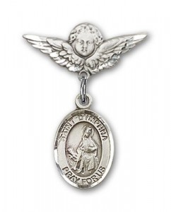 Pin Badge with St. Dymphna Charm and Angel with Smaller Wings Badge Pin [BLBP0487]