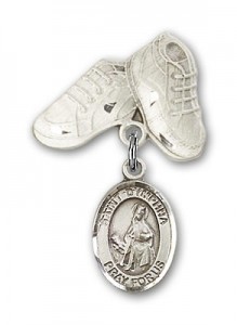 Pin Badge with St. Dymphna Charm and Baby Boots Pin [BLBP0489]