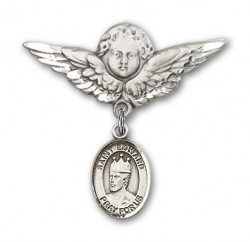 Pin Badge with St. Edward the Confessor Charm and Angel with Larger Wings Badge Pin [BLBP0444]