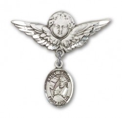 Pin Badge with St. Edwin Charm and Angel with Larger Wings Badge Pin [BLBP2311]