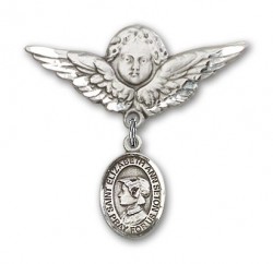 Pin Badge with St. Elizabeth Ann Seton Charm and Angel with Larger Wings Badge Pin [BLBP1452]