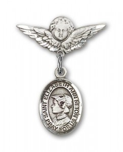Pin Badge with St. Elizabeth Ann Seton Charm and Angel with Smaller Wings Badge Pin [BLBP1453]