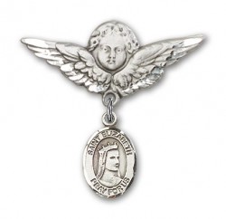 Pin Badge with St. Elizabeth of Hungary Charm and Angel with Larger Wings Badge Pin [BLBP0493]
