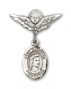 Pin Badge with St. Elizabeth of Hungary Charm and Angel with Smaller Wings Badge Pin [BLBP0494]