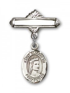 Pin Badge with St. Elizabeth of Hungary Charm and Polished Engravable Badge Pin [BLBP0490]