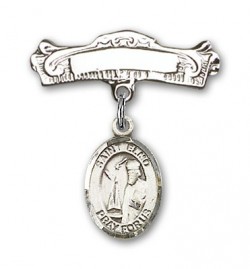 Pin Badge with St. Elmo Charm and Arched Polished Engravable Badge Pin [BLBP0478]
