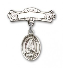 Pin Badge with St. Emily de Vialar Charm and Arched Polished Engravable Badge Pin [BLBP0590]