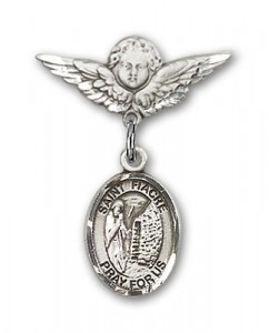 Pin Badge with St. Fiacre Charm and Angel with Smaller Wings Badge Pin [BLBP1955]