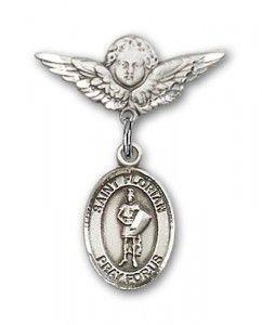 Pin Badge with St. Florian Charm and Angel with Smaller Wings Badge Pin [BLBP0501]