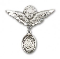 Pin Badge with St. Frances Cabrini Charm and Angel with Larger Wings Badge Pin [BLBP0338]