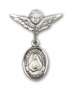 Pin Badge with St. Frances Cabrini Charm and Angel with Smaller Wings Badge Pin [BLBP0339]