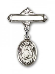 Pin Badge with St. Frances Cabrini Charm and Polished Engravable Badge Pin [BLBP0335]