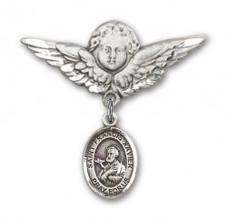 Pin Badge with St. Francis Xavier Charm and Angel with Larger Wings Badge Pin [BLBP0521]