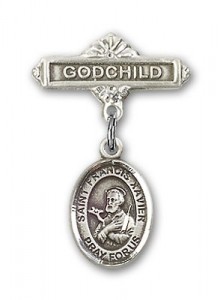 Pin Badge with St. Francis Xavier Charm and Godchild Badge Pin [BLBP0523]