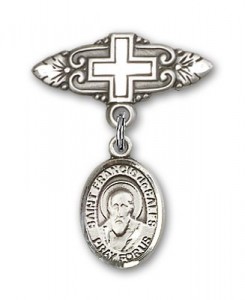 Pin Badge with St. Francis de Sales Charm and Badge Pin with Cross [BLBP0505]