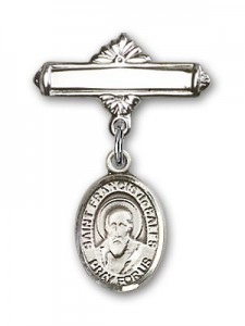 Pin Badge with St. Francis de Sales Charm and Polished Engravable Badge Pin [BLBP0504]