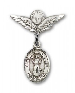 Pin Badge with St. Francis of Assisi Charm and Angel with Smaller Wings Badge Pin [BLBP0515]