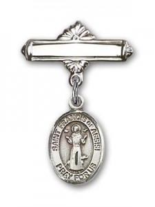 Pin Badge with St. Francis of Assisi Charm and Polished Engravable Badge Pin [BLBP0511]